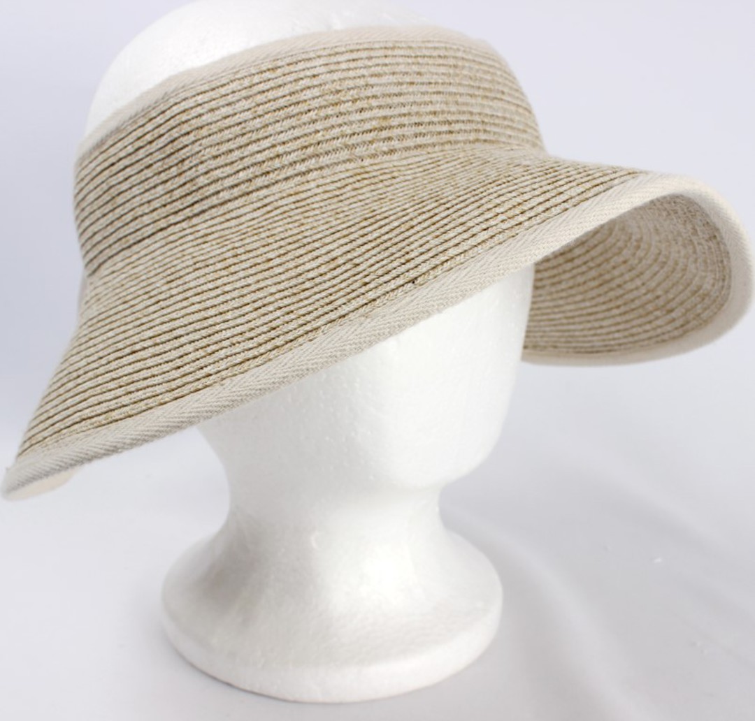 Fine braid visor w fabric trim elastic/bow tie Lt beige Style:HS/9118 image 0